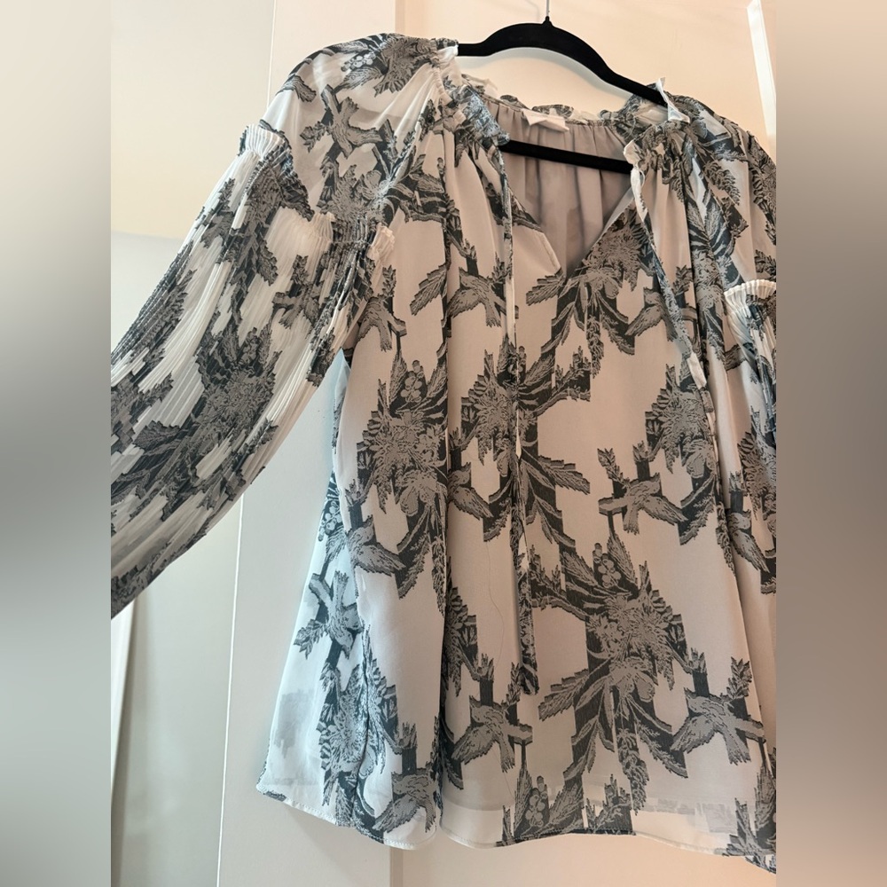 Floral Print Blouse - Blue and White